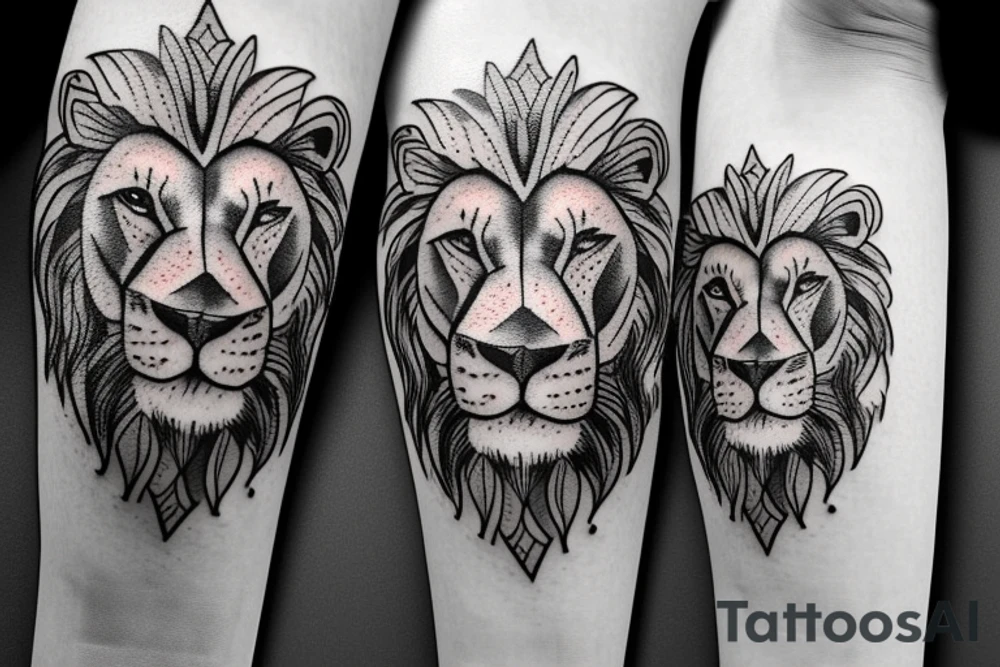 Lion with woman’s face in middle tattoo idea