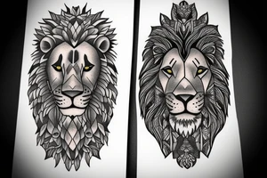 Lion with woman’s face in middle tattoo idea