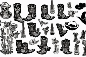 Skeleton playing a guitar wearing cowboy boots tattoo idea