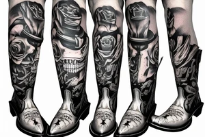 Skeleton playing a guitar wearing cowboy boots tattoo idea