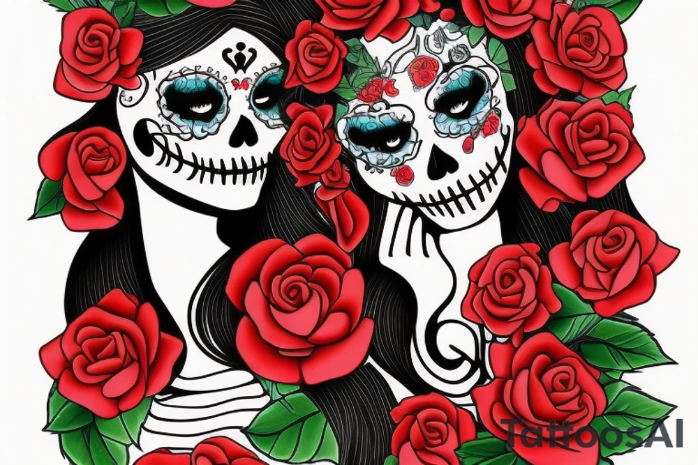 Catrina surrounded by roses tattoo idea