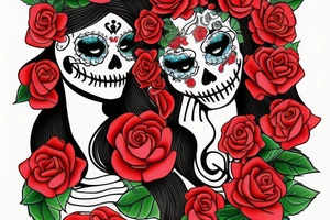Catrina surrounded by roses tattoo idea