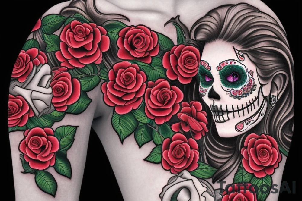 Catrina surrounded by roses tattoo idea