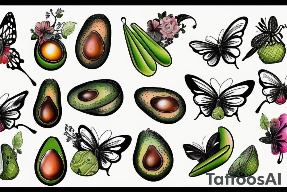 avocado butterfly tattoo idea