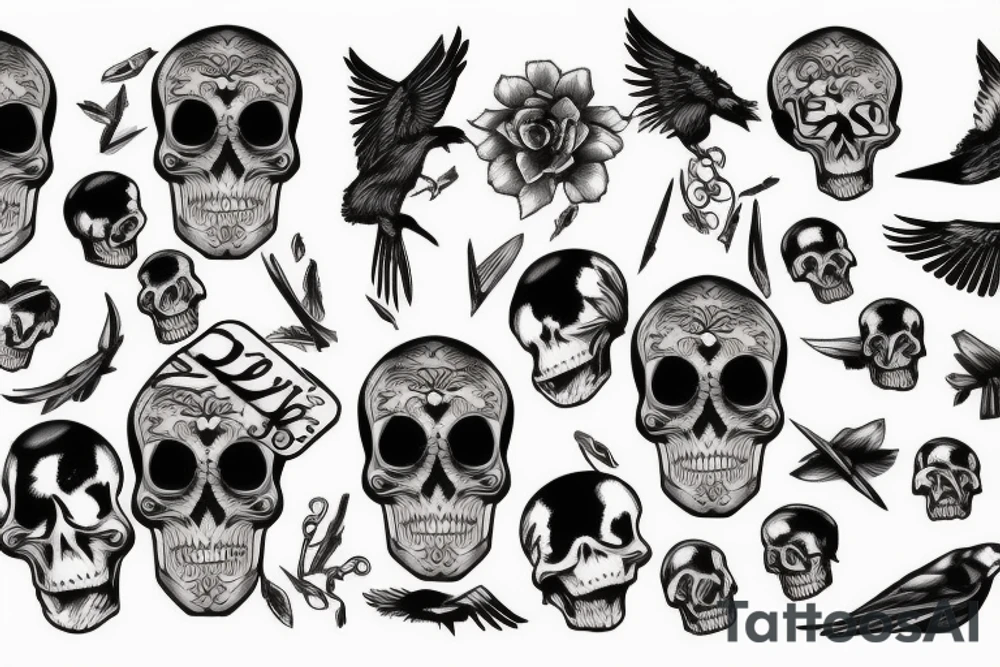 Skull and raven tattoo idea