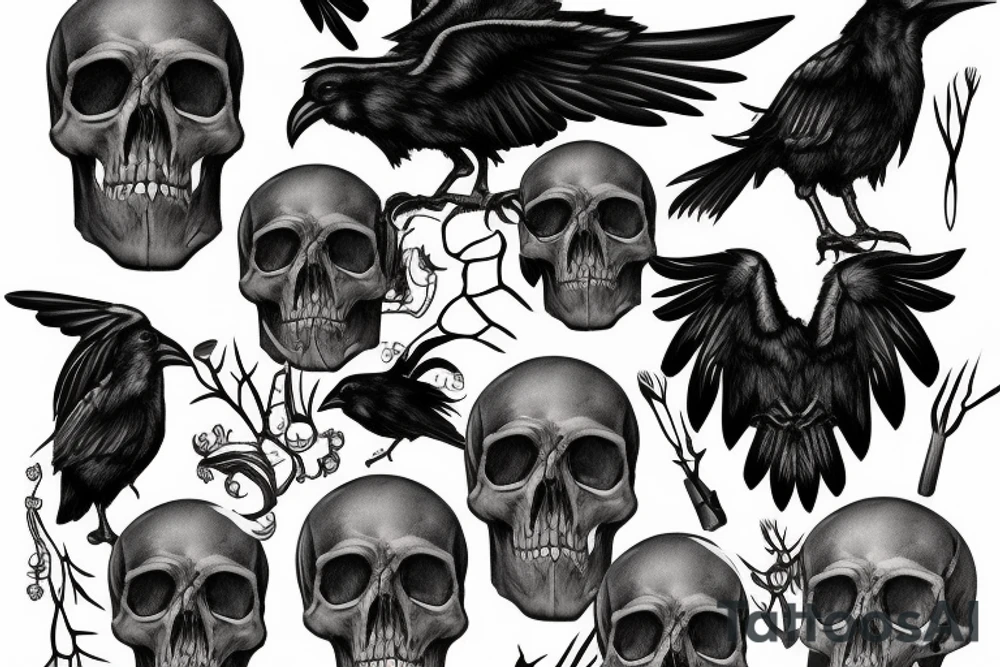 Raven overlapping skull tattoo idea