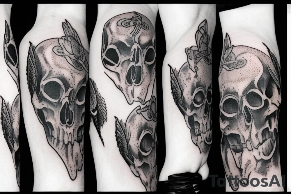 Raven overlapping skull tattoo idea