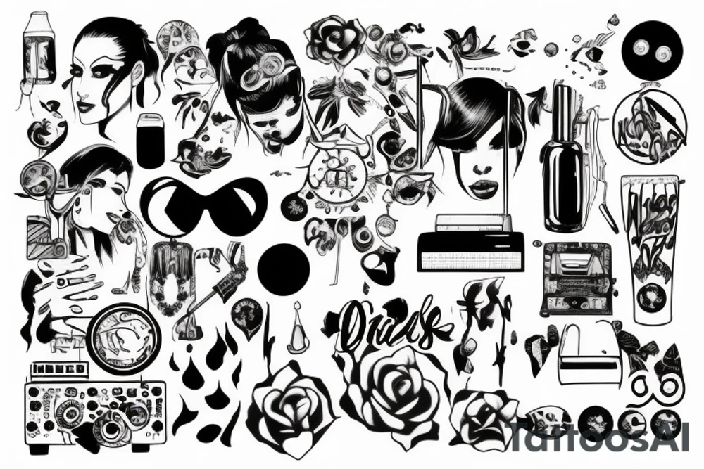 Girls, drugs and disco tech tattoo idea