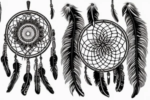 Traditional American inspired dreamcatcher design, with feathers, beads and feathers in a harmonious color scheme. tattoo idea