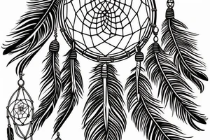 Traditional American inspired dreamcatcher design, with feathers, beads and feathers in a harmonious color scheme. tattoo idea