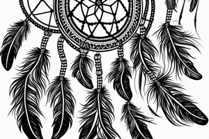 Traditional American inspired dreamcatcher design, with feathers, beads and feathers in a harmonious color scheme. tattoo idea