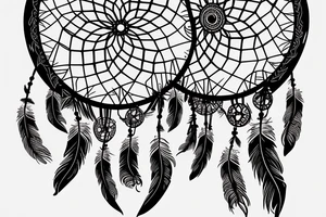 Traditional American inspired dreamcatcher design, with feathers, beads and feathers in a harmonious color scheme. tattoo idea