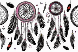 Traditional American inspired dreamcatcher design, with feathers, beads and feathers in a harmonious color scheme. tattoo idea