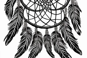 Traditional American inspired dreamcatcher design, with feathers, beads and feathers in a harmonious color scheme. tattoo idea