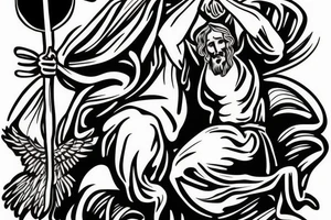 Jesus with arms out and two blank banners for names below image tattoo idea