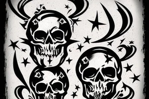 Bold skull stencil with American-inspired imagery like stars and crossbones, rendered in a traditional American tattoo style. tattoo idea