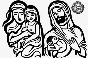 Jesus with open wide protecting an infant girl and a toddler girl tattoo idea