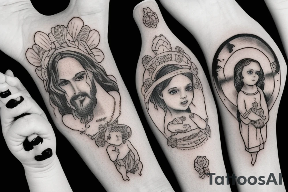 Jesus holding two baby girls tattoo idea