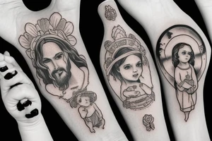 Jesus holding two baby girls tattoo idea