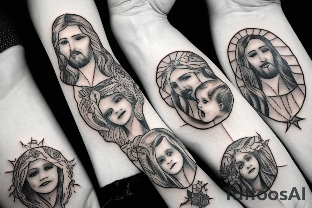 Jesus holding two baby girls in his arms tattoo idea