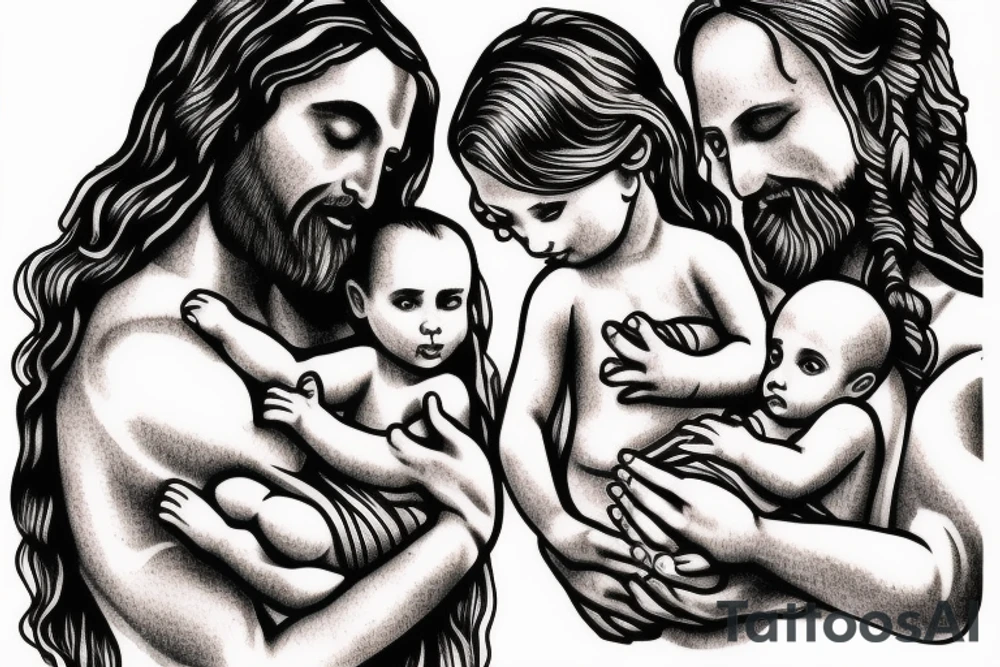 Jesus holding two baby girls in his arms tattoo idea