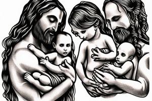 Jesus holding two baby girls in his arms tattoo idea