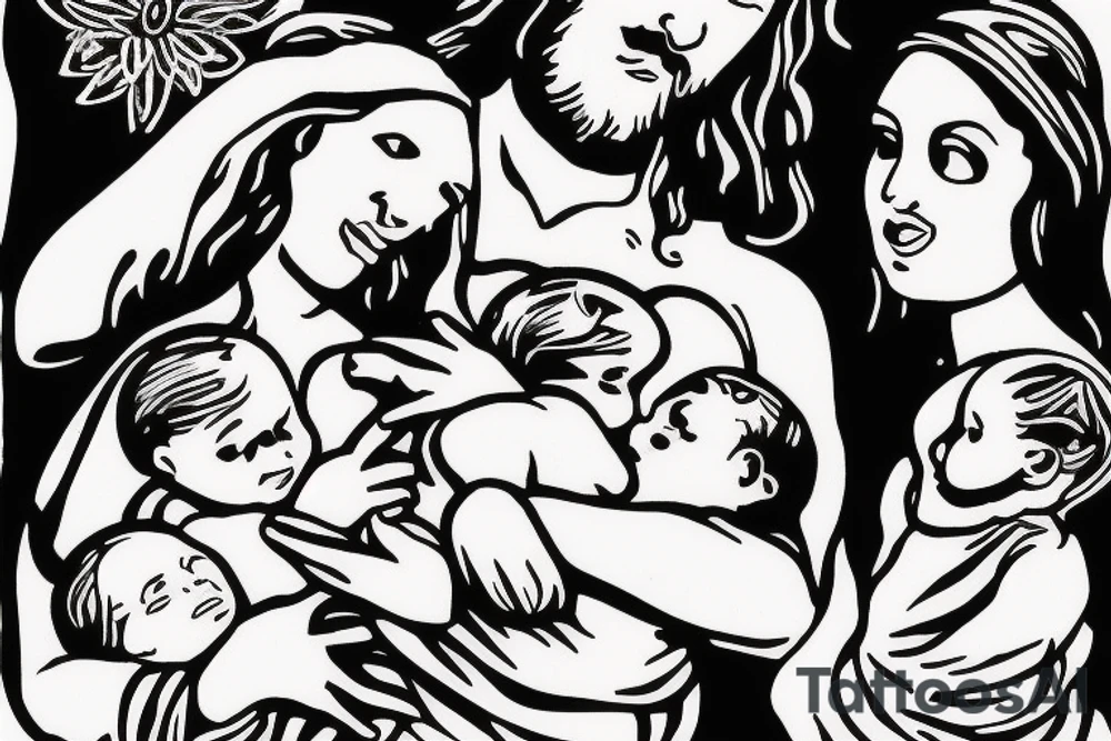 Jesus holding two baby girls in his arms tattoo idea