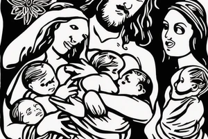 Jesus holding two baby girls in his arms tattoo idea