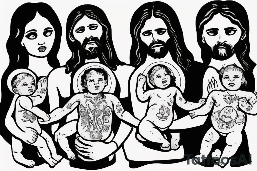 Jesus holding two baby girls in his arms tattoo idea