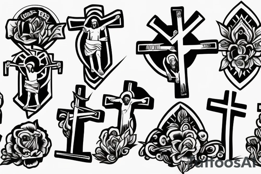 Jesus standing Infront of cross with his arms open welcoming an embrace tattoo idea