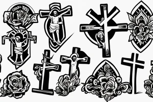 Jesus standing Infront of cross with his arms open welcoming an embrace tattoo idea