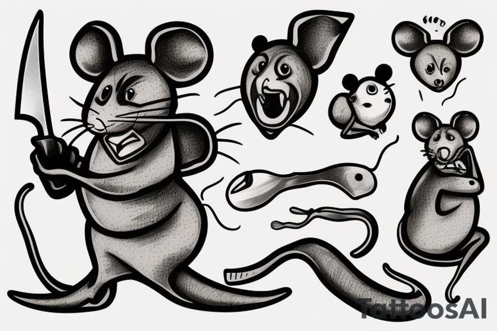 Mouse with knife in mouth tattoo idea