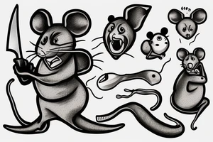 Mouse with knife in mouth tattoo idea