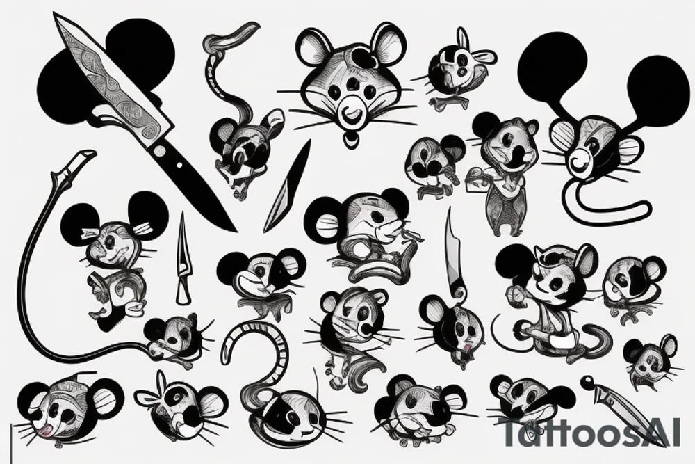 Mouse with knife in mouth tattoo idea