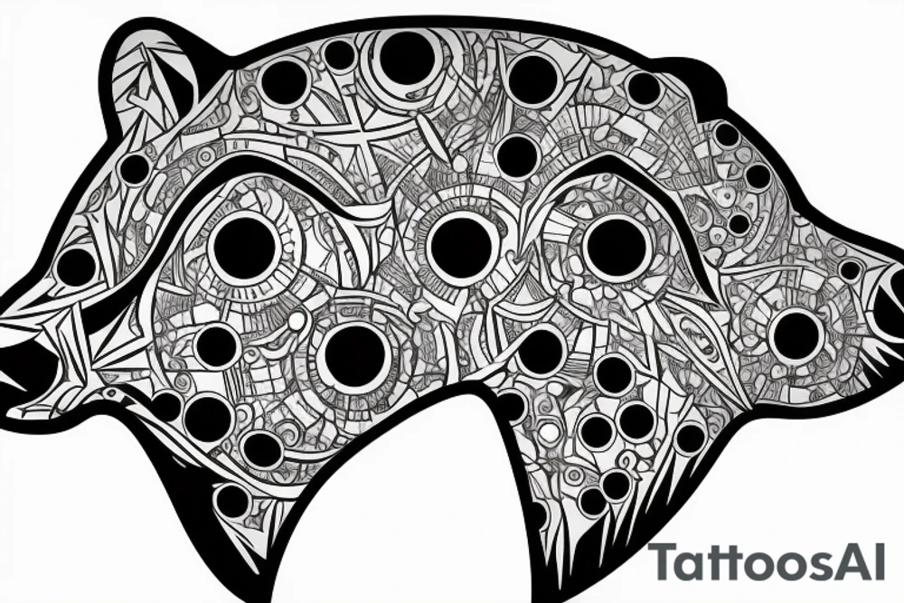 Polar bear face surrounded by angular geometry with cosmic elements tattoo idea