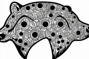 Polar bear face surrounded by angular geometry with cosmic elements tattoo idea