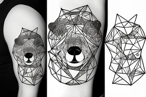 Polar bear face surrounded by angular geometry with cosmic elements tattoo idea