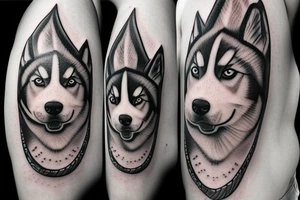 Husky, Black and White, Blue eyes, Moon above the head, thunderstorm tattoo idea