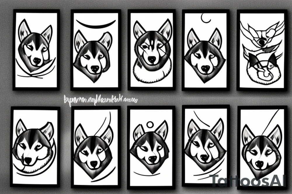Husky, Black and White, Blue eyes, Moon above the head, thunderstorm tattoo idea