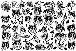 Husky, Black and White, Blue eyes, Moon above the head, thunderstorm and trees in the background tattoo idea