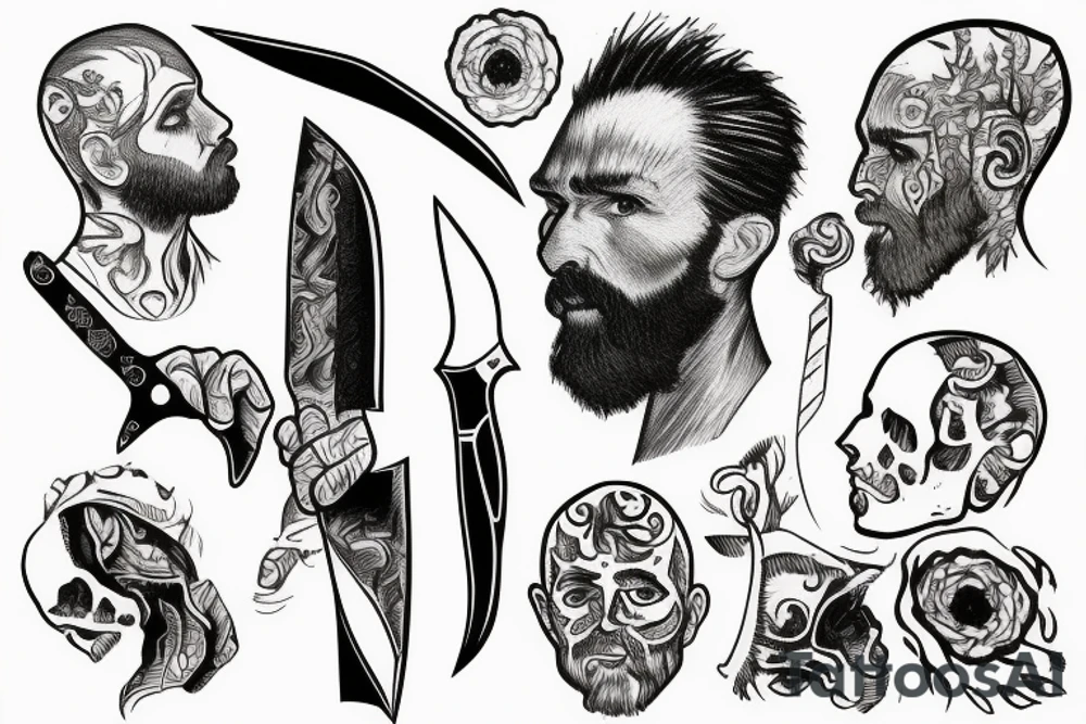 Man trying to kill knife tattoo idea