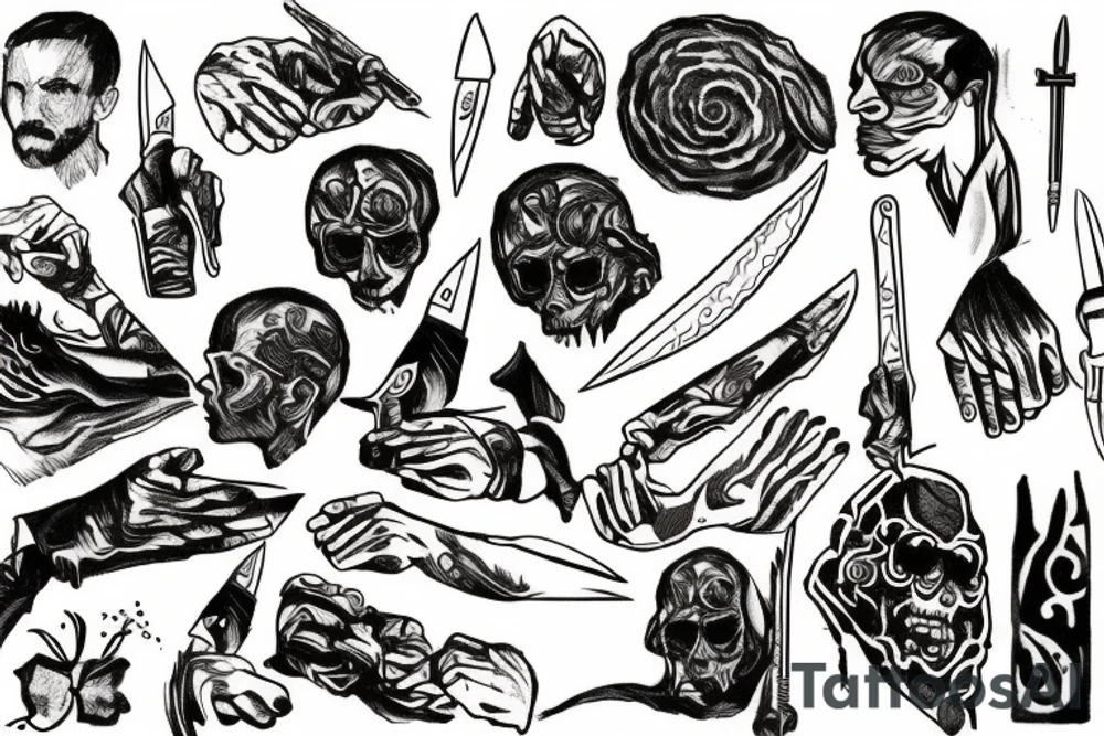 Man trying to kill knife tattoo idea