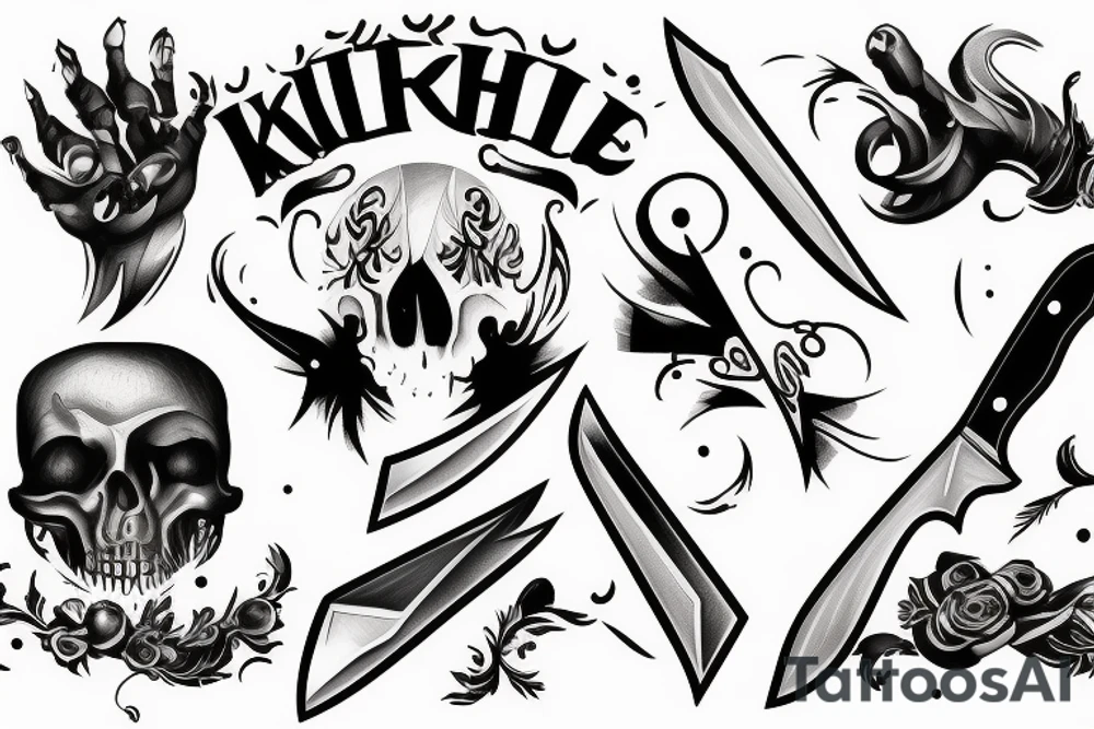 Man trying to kill knife tattoo idea