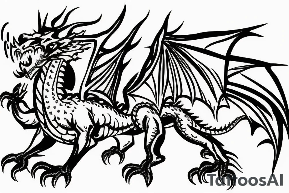 mountain with a dragon on top with a bull underneath tattoo idea