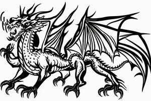 mountain with a dragon on top with a bull underneath tattoo idea