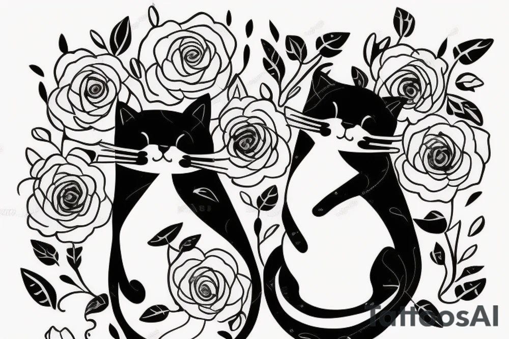 Two cat hugging a girl with flowers tattoo idea