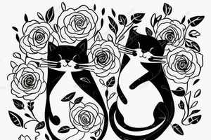 Two cat hugging a girl with flowers tattoo idea