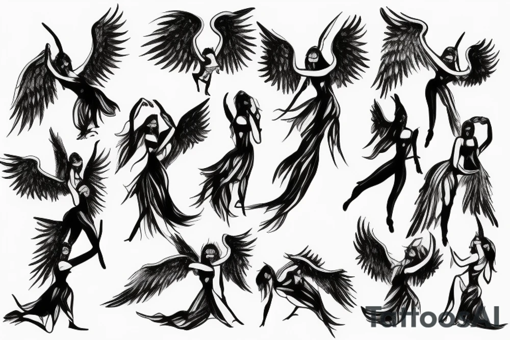 Angels dancing around a dead devil tattoo idea