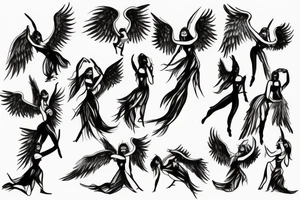 Angels dancing around a dead devil tattoo idea
