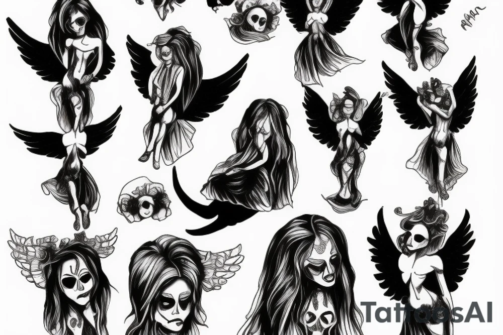 Angels dancing around a dead devil tattoo idea